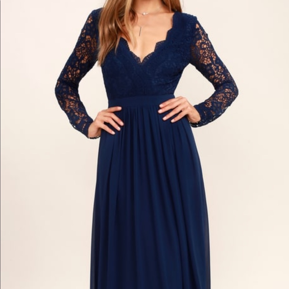 Navy blue lace long sleeve formal dress